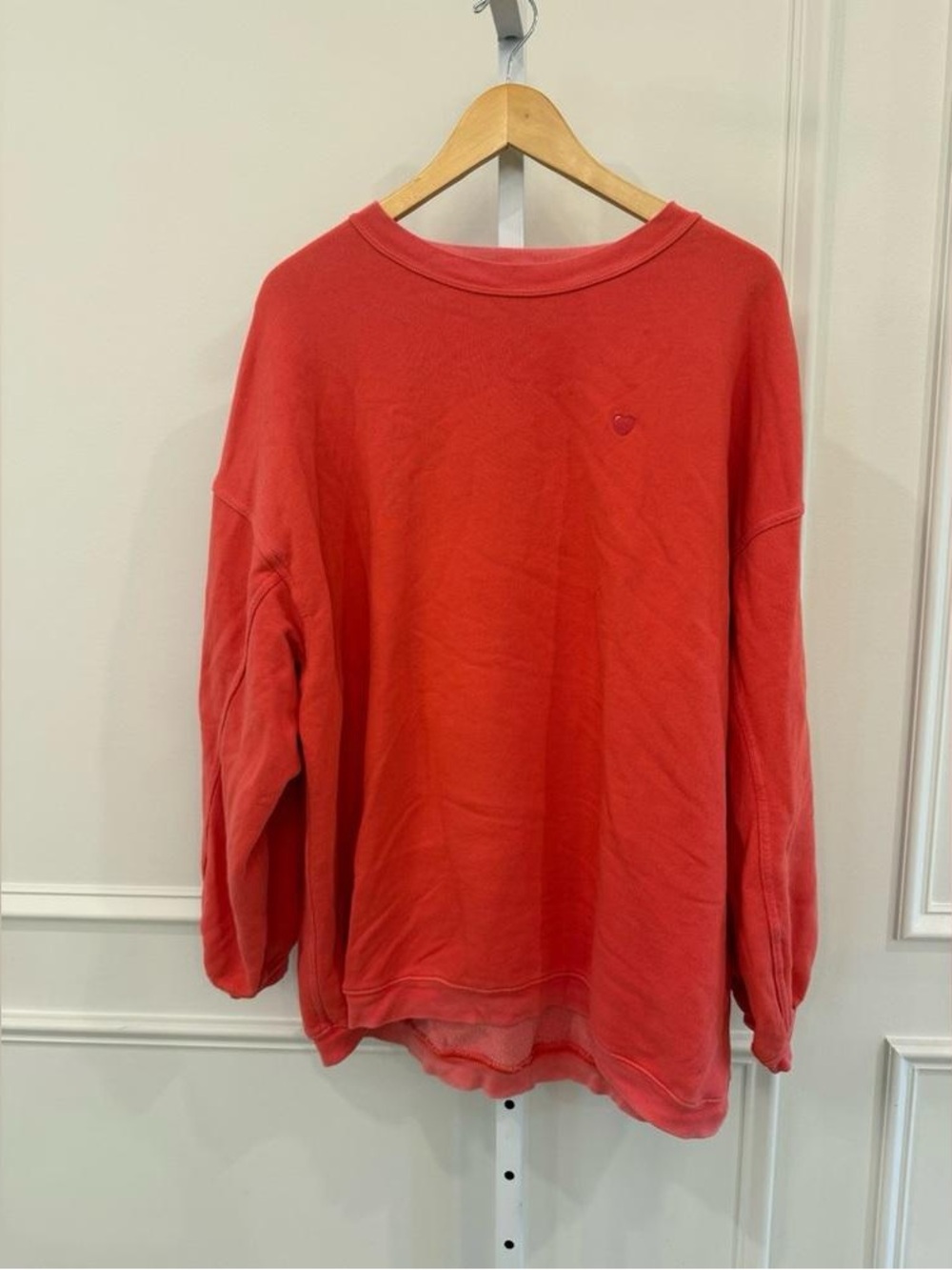 aerie Coral-Red Crewneck with Heart Embroidery